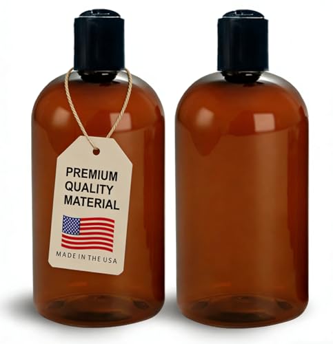 ljdeals 16 oz Amber Plastic Empty Bottles (Pack of 2)