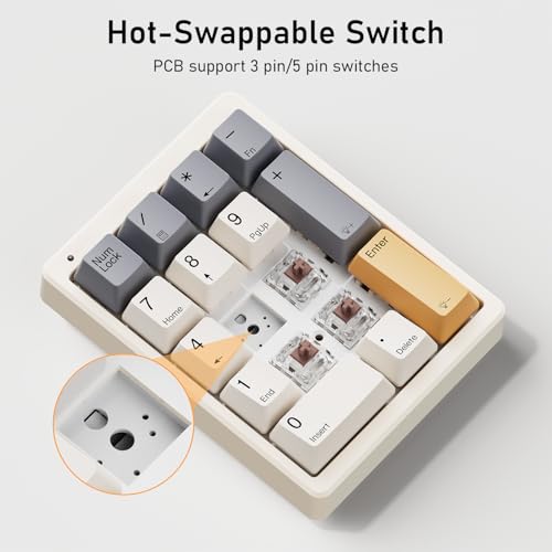 Kisnt Number Pad, Mechanical Numpad Wired USB Standard 17 Keys Hot-Swappable Numeric Keypad with PBT Keycaps White Backlit Keypad for Laptop PC TKL Keyboards (Brown Switch)