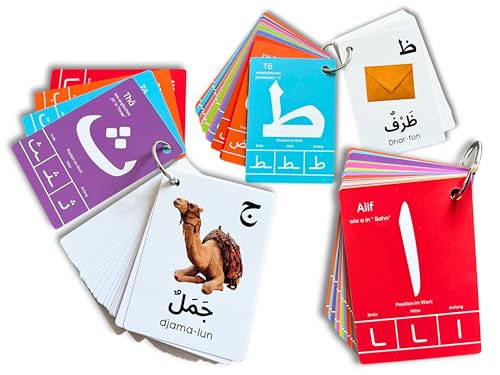 Arabische Alphabet-Karteikarten Alif Baa Alphabete erste arabische Wörter Buchstabenerkennung Positionen der Buchstaben in den Wörtern Arabischlehrer