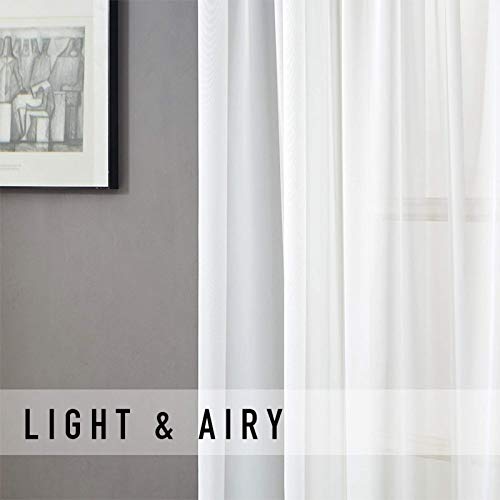 Mrtrees Sheer Curtains 54"W X 45"L Off White Short Sheer Curtains Bathroom Small Window Kitchen Voile Curtain Panels Rod Pocket Basement Curtains 2 Panels Window Treatment Set #TOP2