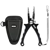 Booms Fishing X07 Aluminum Fishing Pliers Saltwater with Coiled Lanyard and Sheath