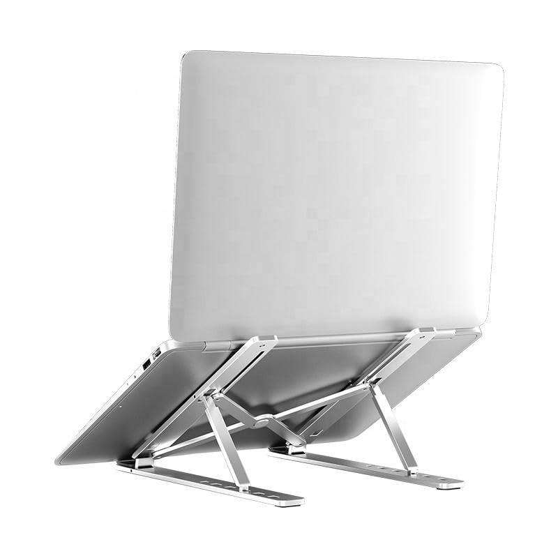 Image of Portable Aluminium Laptop Stand, Foldable and Adjustable Riser Stand Holder Compatible for MacBook, HP, Dell, Lenovo & All Other Notebooks up to 15.6 Inches (Silver)