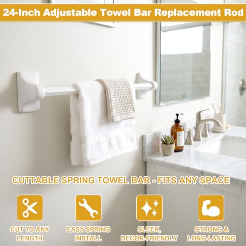 Image of Showingo Towel Bar Replacement Rod 24 Inches Adjustable Spring End Wall Mount Replacement Towel Bar for Ceramic Holder Bathroom Kitchen Towels Bars Storage (White Towel Holder) (2PCS)