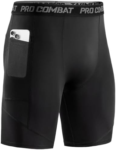 Niksa Compression Shorts Men, 1 Pack or 3 Packs Gym Running Shorts with Pockets Sports Anti Chafing Underwear Base Layer Shorts Quick-Drying Fabric Undershorts Men’s Workout Shorts