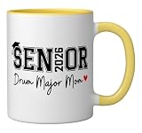 Senior 2026 Drum Major Mom 2026 Marching Band Graduation Ceramic Mug, Yellow/White