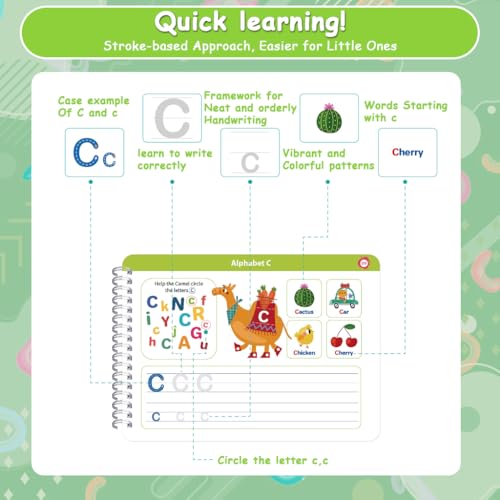 Image of PATPAT Toddler Alphabet Tracing Book, Preschool Handwriting Practice Workbook with 8-Color Markers & Sponge Erase, Reusable Early Learning English Handwriting Practice Book