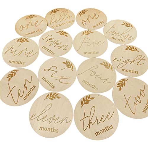 KKirafairy 14pcs Recién Nacido Foto Mes De Madera Tarjetas De Hito Hecho A Mano Mensual Memorial Conmemorativo Foto Conmemorativo Bebé Sello De Recuerdo