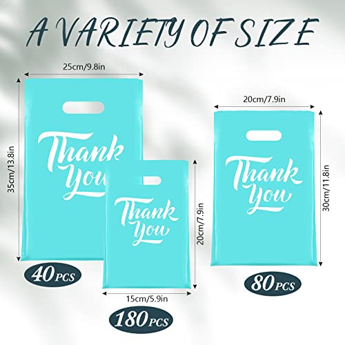 300 Pcs Thank You Merchandise Bags Die Cut Plastic Shopping Bags with Handles Thank You Gift Bags Plastic Gift Bags Boutique Bags Goodie Bags for Party, Stores, Business, Retail, 3 Sizes (Blue)