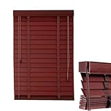 Cordless Wood Mini Blinds 2 Inch Wooden Slat Darkening Venetian Blind Horizontal Window Shades for Windows Home Interiors(Wine Red)