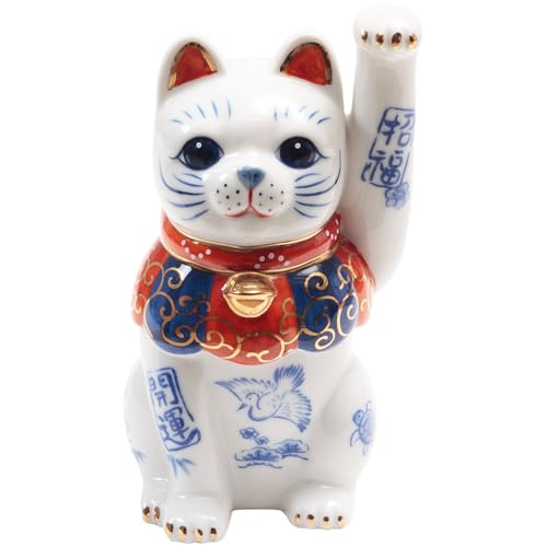 YOSHINOYA KYUBEI Japanese Decor, Cat Decor, Lucky cat, 5.6 inches, Cat Figurine, Maneki Neko, Porcelain, with Box, 7480-Z-US