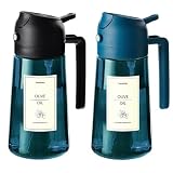 TrendPlain 16oz/470ml Blue Glass Olive Oil Sprayer for Cooking - 2 in 1 Olive Oil Dispenser for Kitchen Gadgets...