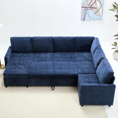 GOSUHI 107" U-Shaped Modular Sleeper Sofa with Storage