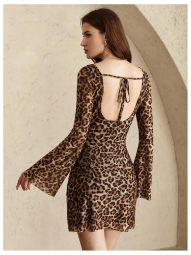 Image of GORGLITTER Women's Y2k Mesh Sheer Leopard Print Mini Dress Concert Outfits