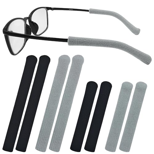 4 Pairs Anti-Slip Elastic Comfort Glasses Ear Grip S/L 2 Size Eyeglasses Temple Tips Sleeve Retainer Soft Well-Fitting Glasses Ear Cushion Knitting Cotton Fabric Glassses Ear Grips Black/Grey
