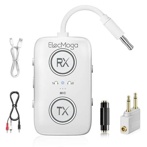 2025 Neuester Bluetooth 5.4 Adapter, ElecMoga 2 in 1 Bluetooth Sender und Empf&auml;nger Klinke 3,5 Unterst&uuml;tzt Zwei Ger&auml;te mit Mehrfach-Audiodekodierung, f&uuml;r Flugzeug, TV, Kopfh&ouml;rer, Auto, Mehr (Wei&szlig;)