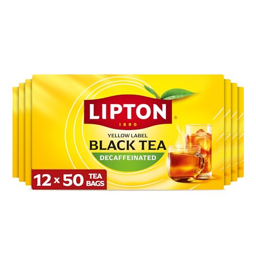 Lipton Decaffeinated Black Tea Bags 12-Pack Bundle with 600 Total Count for Hot or Iced Tea Rainforest Alliance Certified Smooth Vibrant Flavor Foil-Wrapped Premium