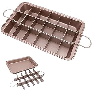 ZEUSE Brownie Tin,Brownie BakingTray with Dividers,Non-Stick Carbon Steel Brownie Pan Bakeware Chocolate Square Cake Tin for Ovenware Cookware Bakeware, 18 Removable Cavity