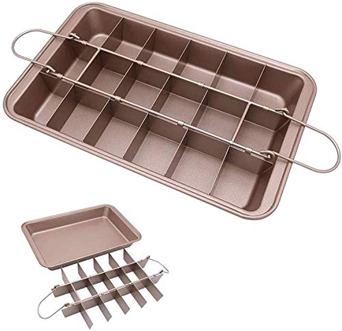 ZEUSE Brownie Tin,Brownie BakingTray with Dividers,Non-Stick Carbon Steel Brownie Pan Bakeware Chocolate Square Cake Tin for Ovenware Cookware Bakeware, 18 Removable Cavity