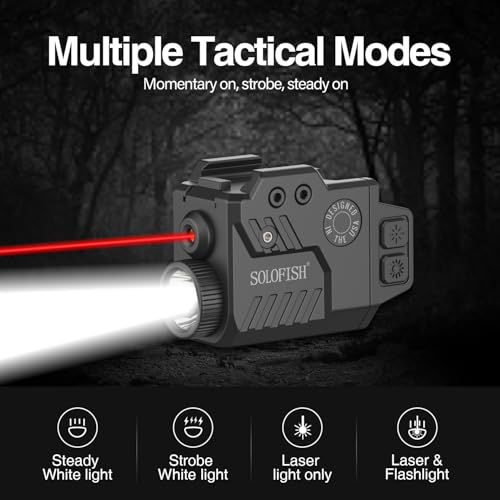 Image of Solofish 800 Lumens Adjustable Pistol Light Laser Combo, Strobe Function Red Laser and Tactical Light Fits for Guns with Rail