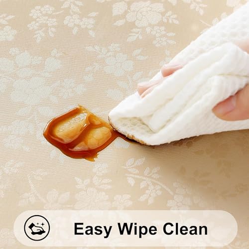 Image of Smiry Rectangle Table Cloth, Waterproof Heavy Duty Vinyl Tablecloths, Wipeable Washable Table Cover for Kitchen and Dining Room (Beige, 60 inch X 140 inch)