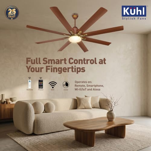 Image of KUHL Polariz Star 66 1550mm Stylish 65% Power Saving BLDC Ceiling Fan With Remote |Down Light|BEE 5 Rated & ISI Marked|Low Noise| Iot -Operate Via Mobile & Alexa |Reverse Mode |Free Installation |Teak