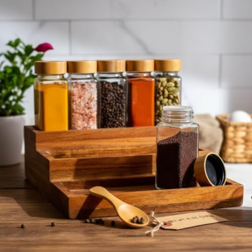 Image of Ash & Roh Salt & Pepper Glass Jar Spice Holder Dispensers Oregano and Chilly Flakes Dispenser Shaker Masala jar Spice Container Square (120 ML Each Bottle) (8)