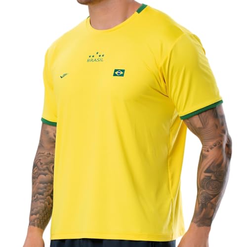 ELITE Camiseta do Brasil Patriota Dry Fit Masculina Proteção UV, Amarelo, GG