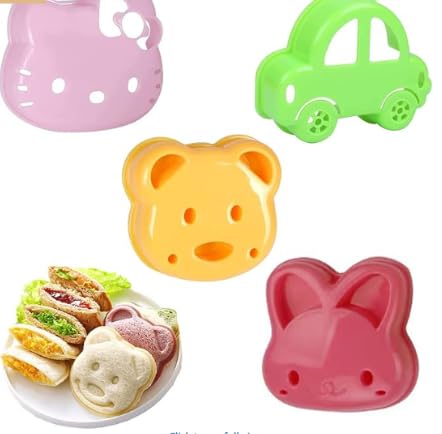 Tuklye Amzuia 4 Pack Sandwich Cutter and Sealer, Mini Cartoon Bread Cutter Sandwich Cutters, DIY Sandwich Mold Cutters food picks for Kids Boys Girls Lunch Lunchbox Bento Box