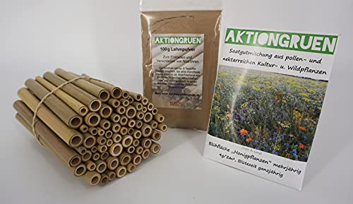 Bambusröhrchen Wildbienenhotel Insektenhotel Bastelsachen (70 Stück) 12cm mit Lehmpulver