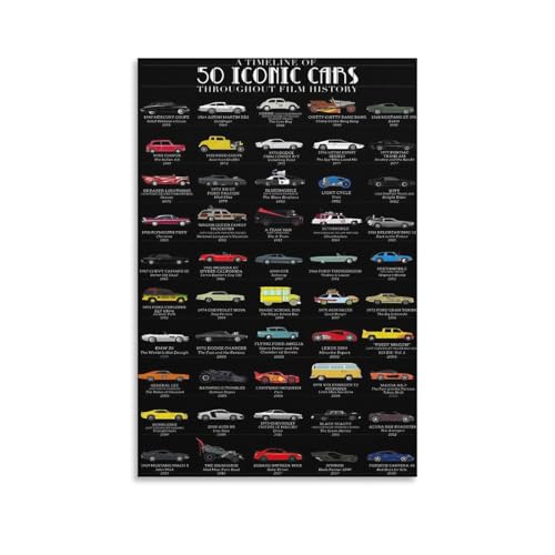 LBDXNOHDS A Timeline of 50 Iconic Cars Throughout Film History Poster Vintage Car Poster Style-5 12x18inch(30x45cm)