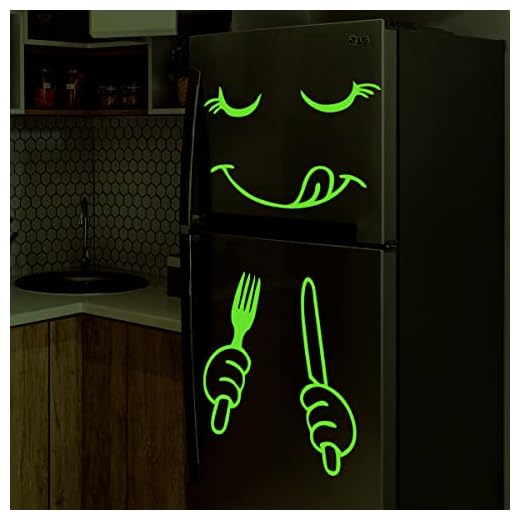 Cute Happy Delicious Face Wall Stickers Glow in The Dark, Fridge Dazzle Decals for Ceiling Decoration, Smiley Face Refrigerator Decor for Room