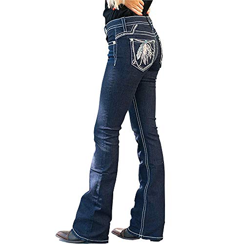 Women's Classic Elastic Slim Bootcut Jeans Button Fly Bell Bottom High Waisted Jeans for Women