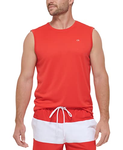 Calvin Klein Men's Standard Light Weight Quick Dry Sleeveless 40+ UPF Protection Active Top, Red, Large