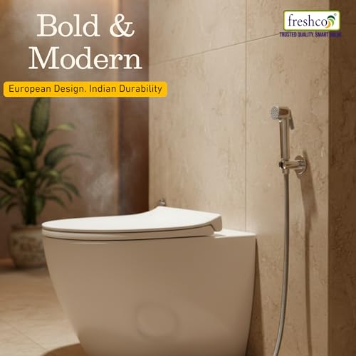 Image of FRESHCO Bold Health Faucet Full Set | Handheld Jet Spray for Toilet with German Engineered Polyamide Hose (1.2M) | Rust-Proof & Leak-Free | Rub-it Silicon Nozzle Bidet Gun | Chrome ABS + Wall Hook