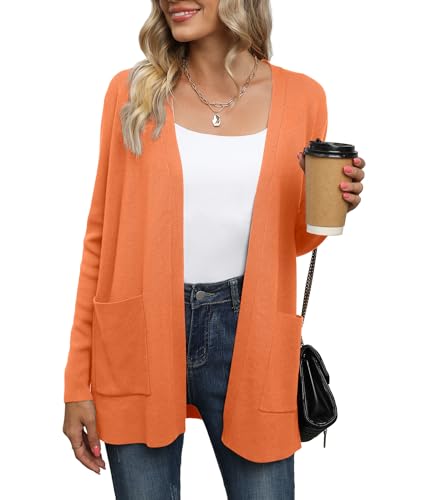 Yommay Chaqueta de punto para mujer elegante, estilo informal y ligero, de manga larga para otoño, con bolsillos, naranja, XXL