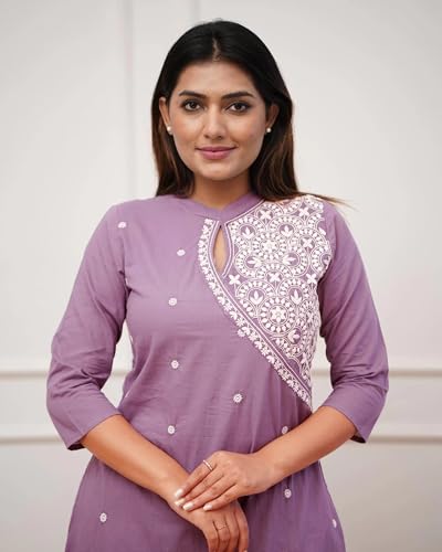 Image of FABNEX Kurta Set for Women | Women Kurta Pant Set |Cotton Blend Embroidered Regular Women Kurti Set (K-34-38)