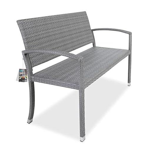 CASARIA® 2 Seater Poly Rattan Garden Bench | 320kg Load Capacity | Water and UV-Resistant | Outdoor Patio Terrace Balcony Seating Furniture Love Seat | 122 x 90 x 58 cm | Grey