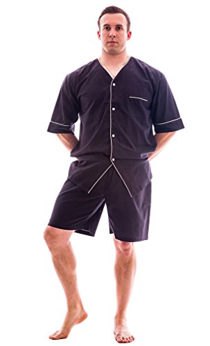 Up2date Fashion Men's Woven S/S Pajama Set with Shorts (Large, Charcoal)