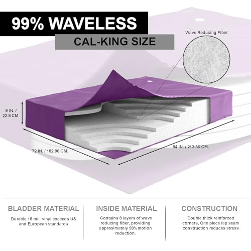 WAVELESS 99%, California King Size, Waterbed Hardside Mattress Bundle, Includes Fill & Drain Kit, 8oz. Water Conditioner and Stand-Up Liner, Heavy Duty Vinyl, 72"W x 84"L x 9"H, Frame NOT Included