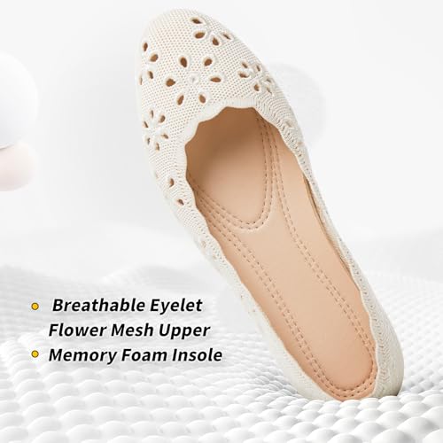 Image of BABUDOG Mesh Ballet Flats Shoes for Women,Womens Flats Dressy Comfortable,Women's Dress Shoes with Flower Eyelets,Slip on Casual Walking Flats