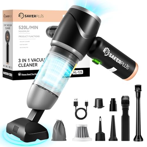 SakerPlus Portable Cordless Handheld Vacuum, Upgraded Brushless Motor, Car Vacuum Cleaner with HEPA, Type-C
