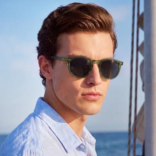 Image of CARFIA Vintage Round Polarized Sunglasses for Men Handcrafted Acetate Frame