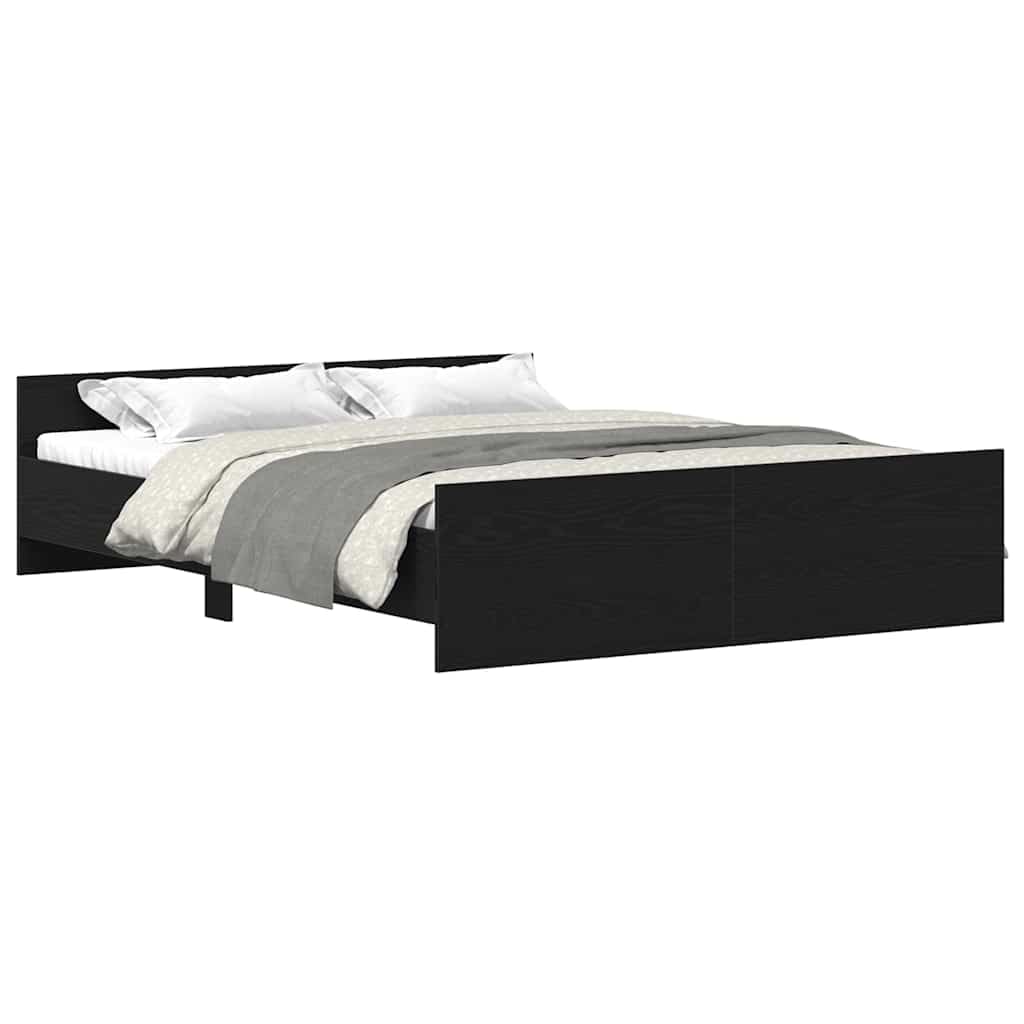 Estructura de Cama sin colchón 150x200 cm Roble Negro con cabecero y Estribo, Soporte para colchón, Base de Madera de ingeniería, Ideal para dormitorios Juveniles y Adultos