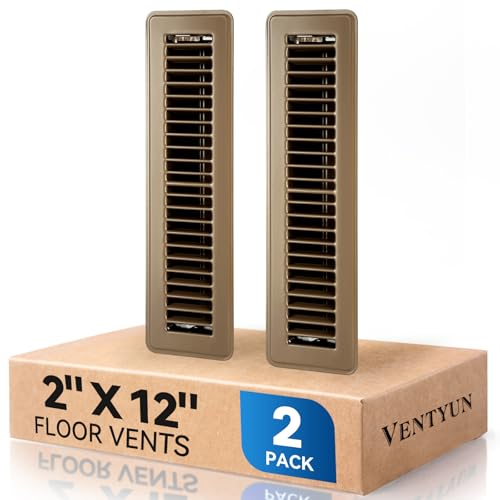 2 x 12 Floor Register Vent Covers 2-Pack Walkable Powder-Coated Metal Vent Covers with Adjustable Airflow Curved Safe Edges for Floor/Wall Brown