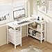 DUMOS L Shaped Desk with Shelf Drawers 47 Inch, White Corner Computer Desks Gaming with Power Outlet, Study Table with Adjustable Shelves, Home Office Tables for Bedroom Teacher Reading Writing