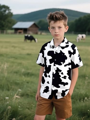 COSLAND Boys' Animal Print Hawaiian Shirt Short Sleeve Button Down Shirt for Kids, XS-L2