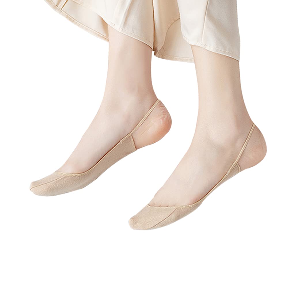 Laiiqi Women's Yellow 5 Pairs Sling Liner Socks, Ultra Low Cut No Show Half Liner Socks With Slingback, Non Slip Hidden Invisible Socks For Heels, Toe Topper Liner Half Socks For