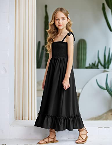 Image of Arshiner Girls Summer Dress Boho Beach Casual Smocked Maxi Dresses