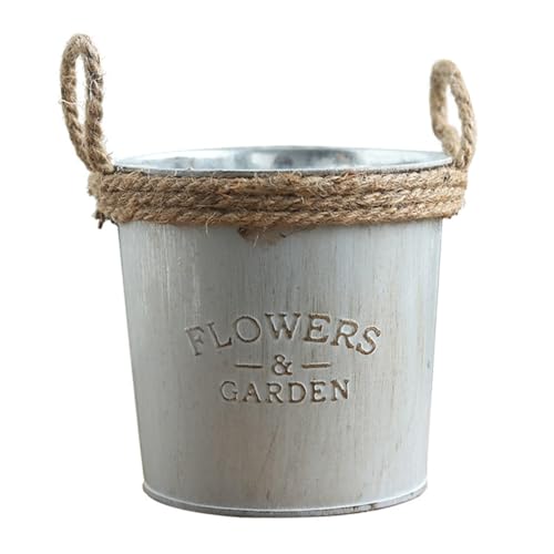 VALICLUD Großer Vintage Eisen Blumentopf mit Robustem Hanfseil Griff Rustikaler Pflanzkorb für Blumen und Grüne Pflanzen Dekorativer Übertopf für Zuhause Büro Hochzeit und Feierlichkeiten