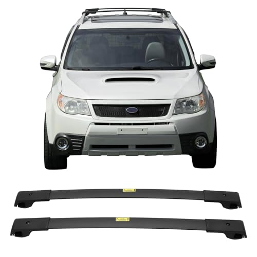 IKON MOTORSPORTS Roof Rack Cross Bars, Compatible with 2009-2023 Subaru Forester, OE Style Aluminum ABS Black Cargo Rooftop Luggage Crossbars Carrier